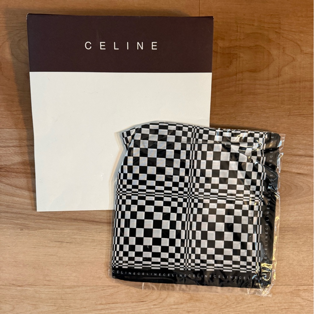 2000s Celine Monochrome Checkered silk Scarf